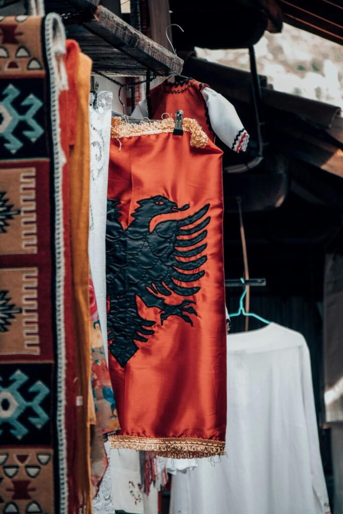 albanian flag on a basar in durres