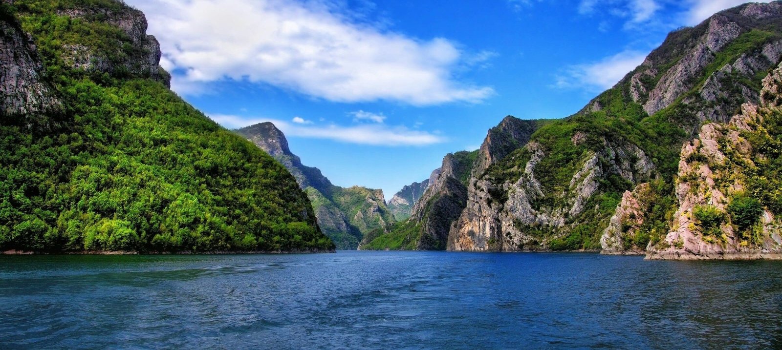 panorama view of Lake Komani, Albania