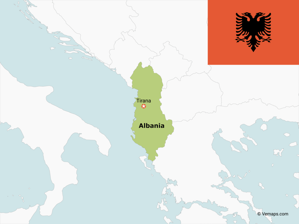 map and flag of Albania